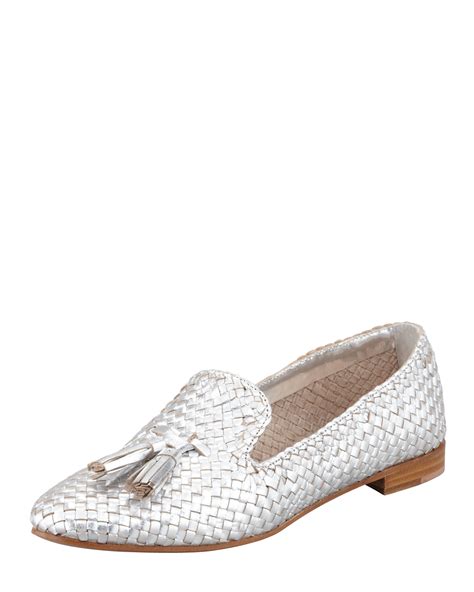 prada tassel loafers silver|Prada Madras Metallic Woven Tassel Loafer, Silver .